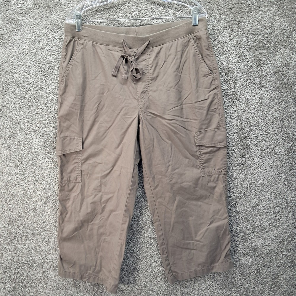 St. John's Bay Womens Brown Cargo Capri Pants Elastic Drawstring Waist LT 7727